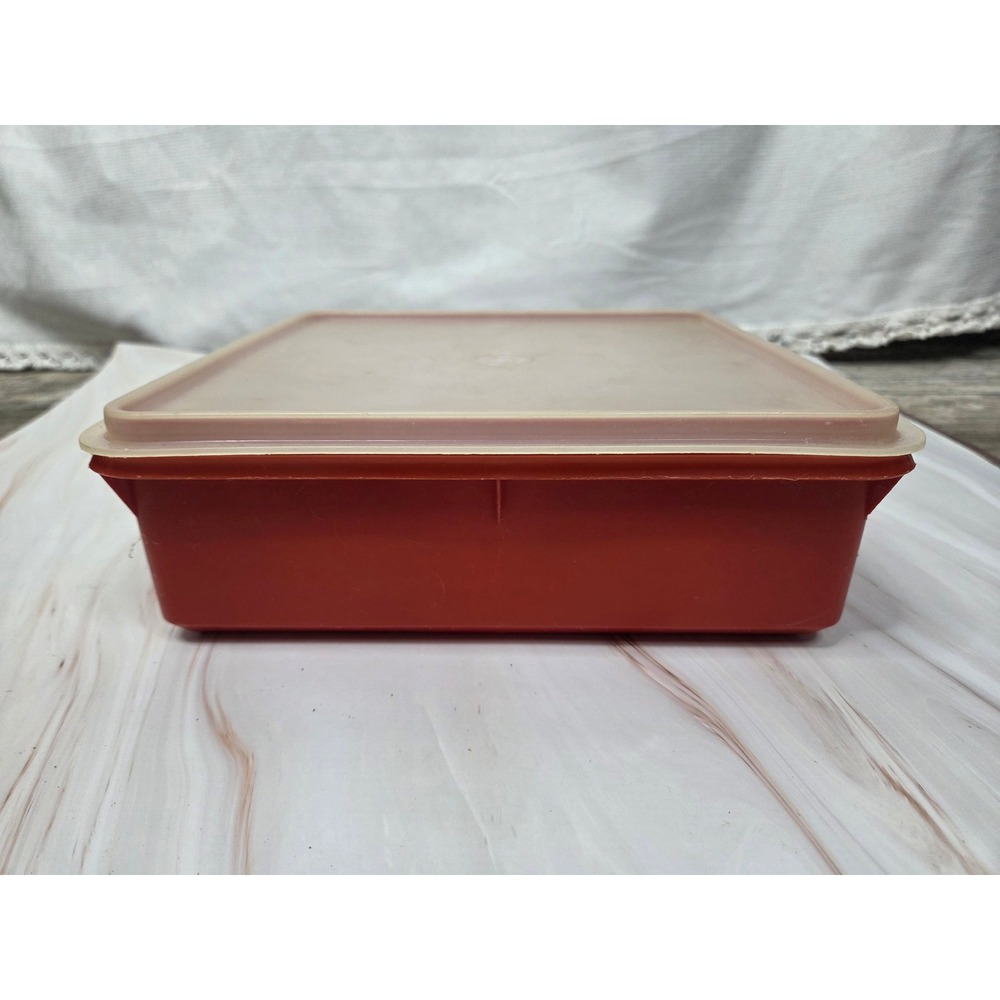 Vintage Tupperware Square Storage Container 811-20 Burnt Orange with Lid USA